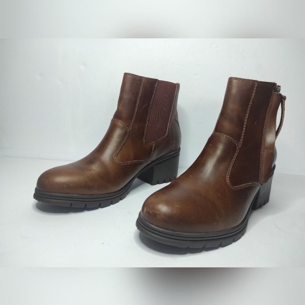 Women's Caterpillar Boots Leather Heeled Ankle Boots Elastic Zip